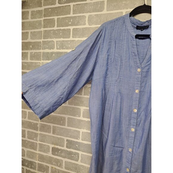 Club Z Collection Womens Blue Pleated‎ Wide Roll Tab Sleeve Button Tunic Size 1X - Picture 5 of 14